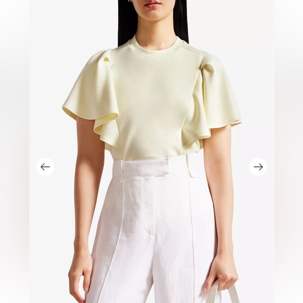 Ted Baker Ruffled Sleeve Top in Soft Yellow